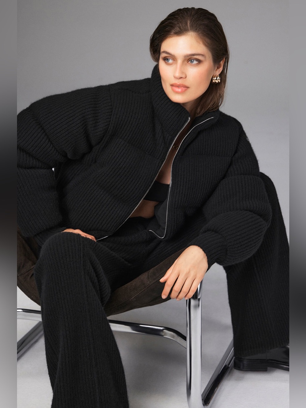 ALO Yoga Cashmere Ma Cherie Puffer Jacket Black XS